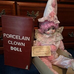 Brinn Porcelain Clown Doll with Pink Accents